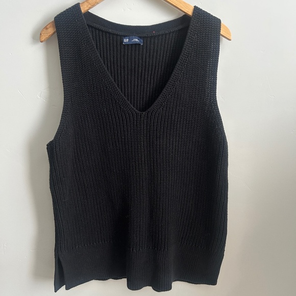Gap Vest Womens Large Black Knit Sweater Cotton V Neck Sleeveless Preppy - Picture 1 of 11